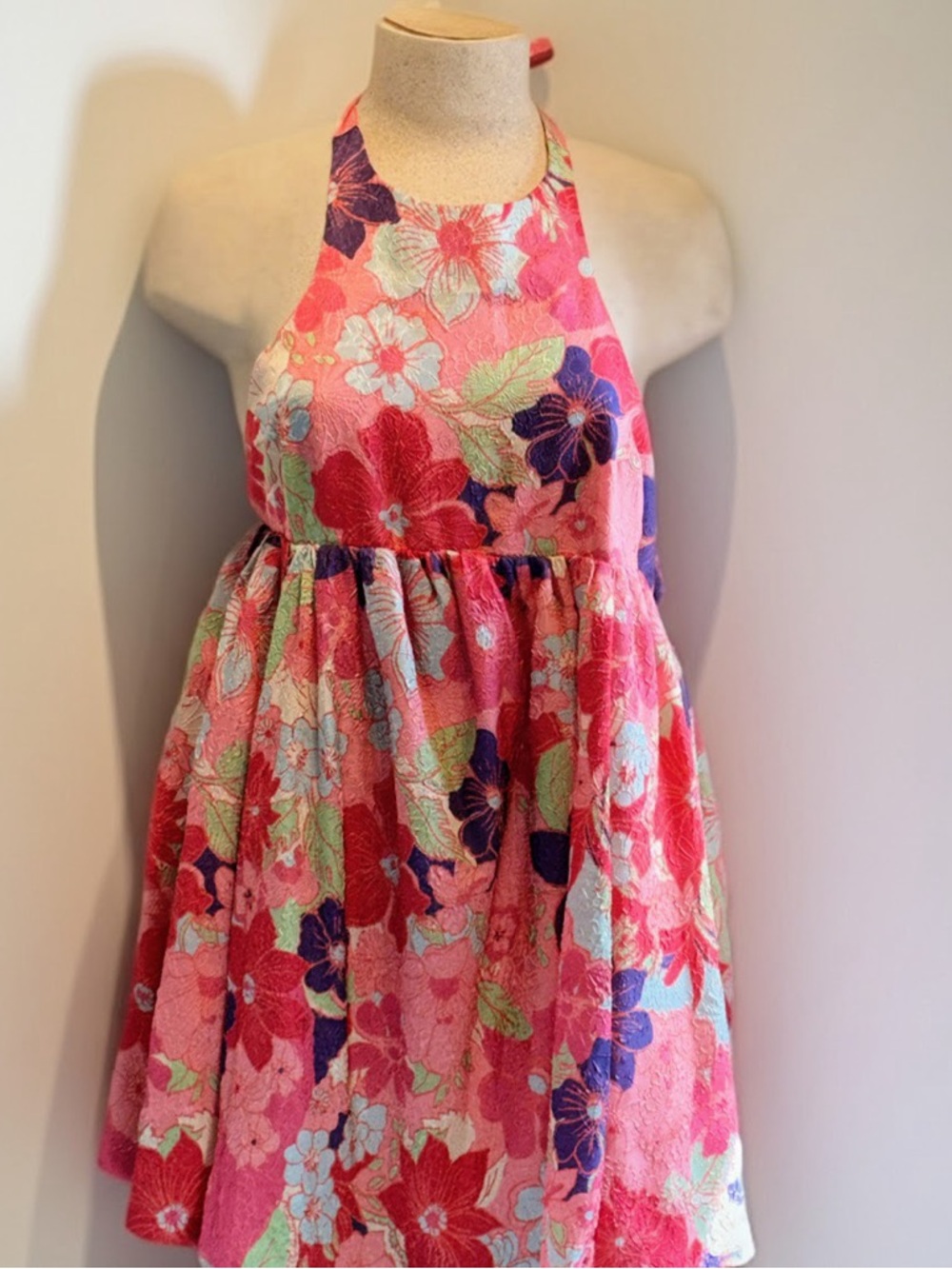 Free People PassionflowerPink Floral Halter Crinkle Fabric Lined Dress Sz M